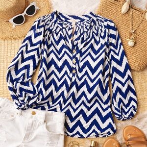 Lilly Pulitzer Elsa Silk Chevron Blouse • Resort Wear • Gold Logo Buttons